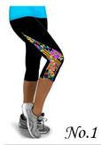 Flower Print Side Triangle Fashion 3/4 Pants Yoga Sport Leggings