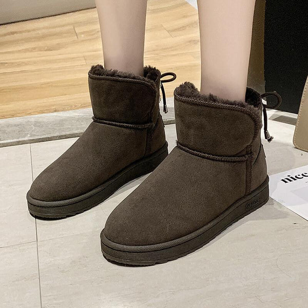 Flat Suede Lace Up Snow Ankle Boots