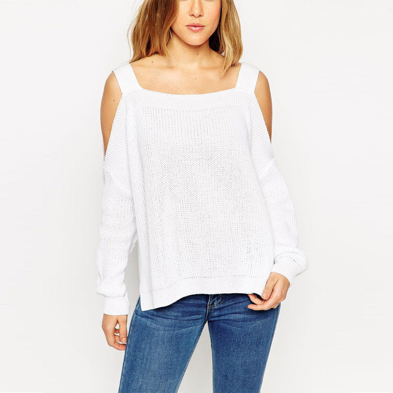 Fashion Sexy Dew Shoulder Irregular Loose Sweater