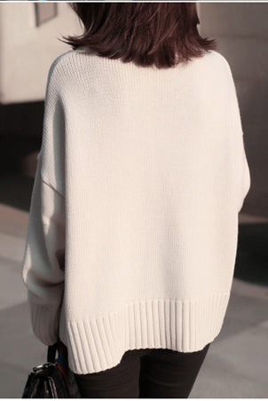 Solid Color Loose High Neck Knit Pullover Sweater