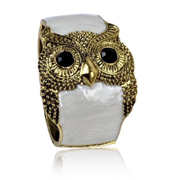 Women's Antique Punk Gold Tone Night Owl Pattern Enamel Bracelet