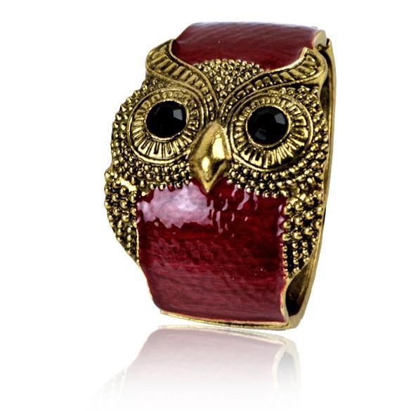 Women's Antique Punk Gold Tone Night Owl Pattern Enamel Bracelet