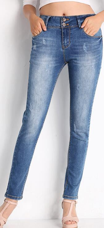 Classic Blue Scratchy Buttons Pencil Denim Pants