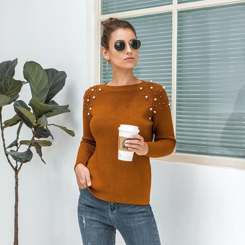 Pearls Pure Color Knitting Sweater