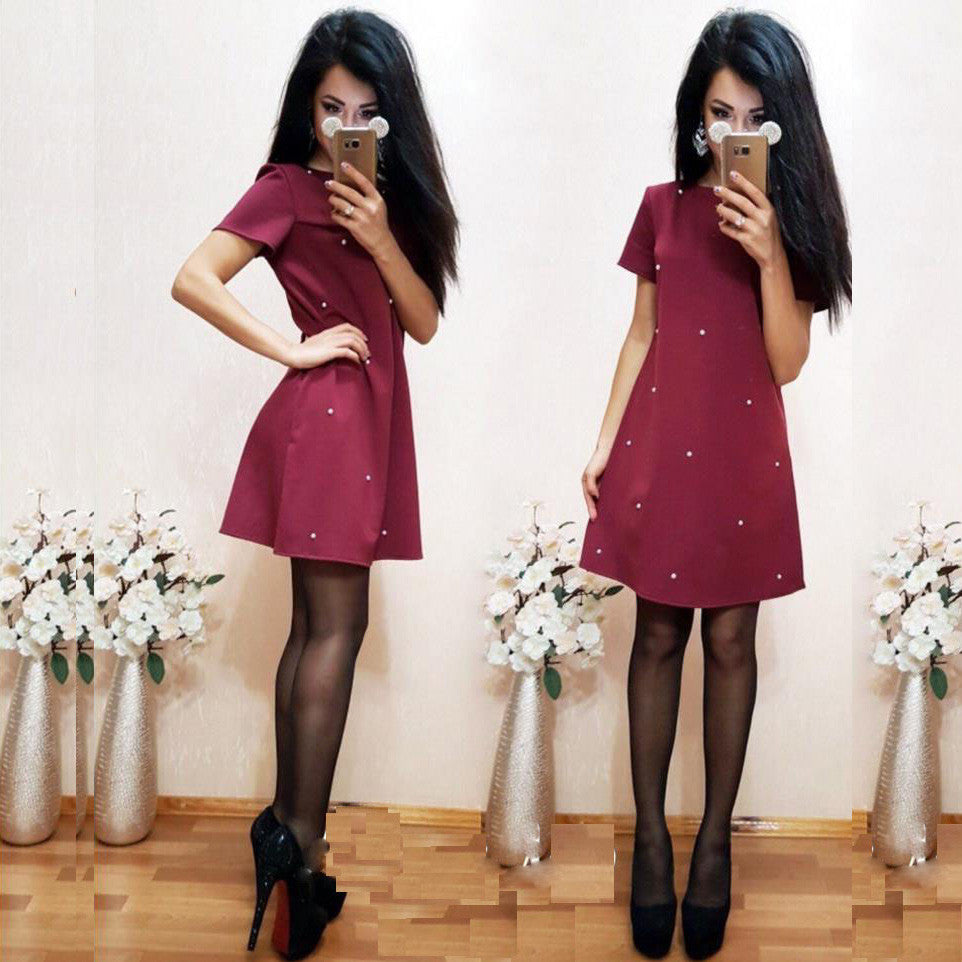 Pure Color Scoop Half Sleeves Short Lovely Dress