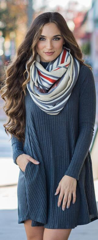 Fashion Loose Style Ribbed-Knit Short Sweater Dress