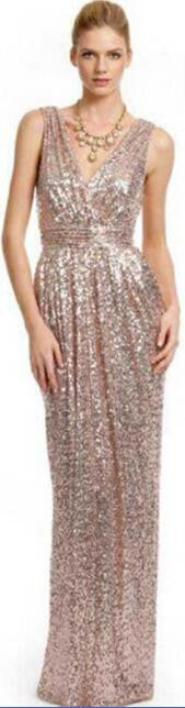Sequins Deep V-neck High Waist Bridesmaid Party Long Dress