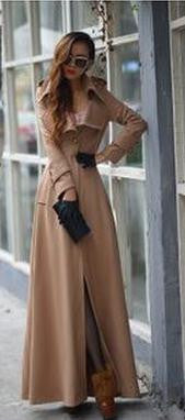 Turn-down Collar Woolen Slim Full Length Coat - May Your Fashion - 4