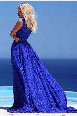 Pure Color Sleeveless Lace Floor-length Long Beach Dress