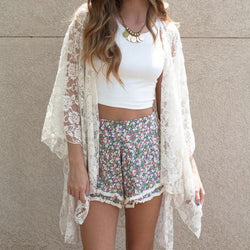 Lace Pure Color Long Sleeve Cardigan Blouse