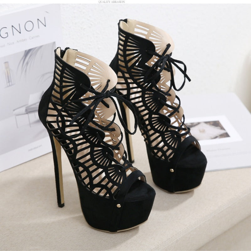 New Season Bondage High-heeled Fishnet Stockings Sandals