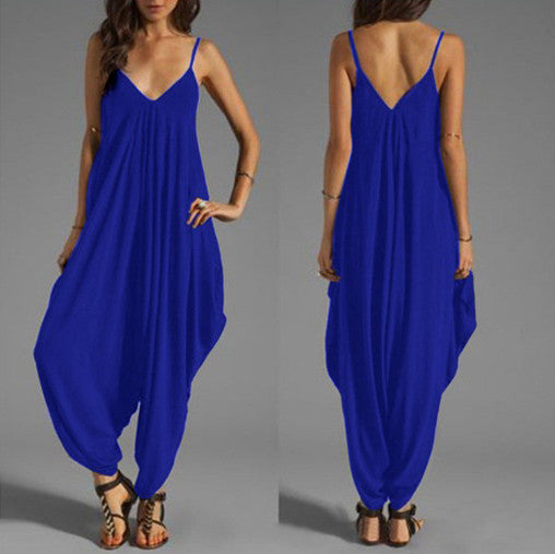 Spaghetti Strap Solid Loose Sleeveless Jumpsuit