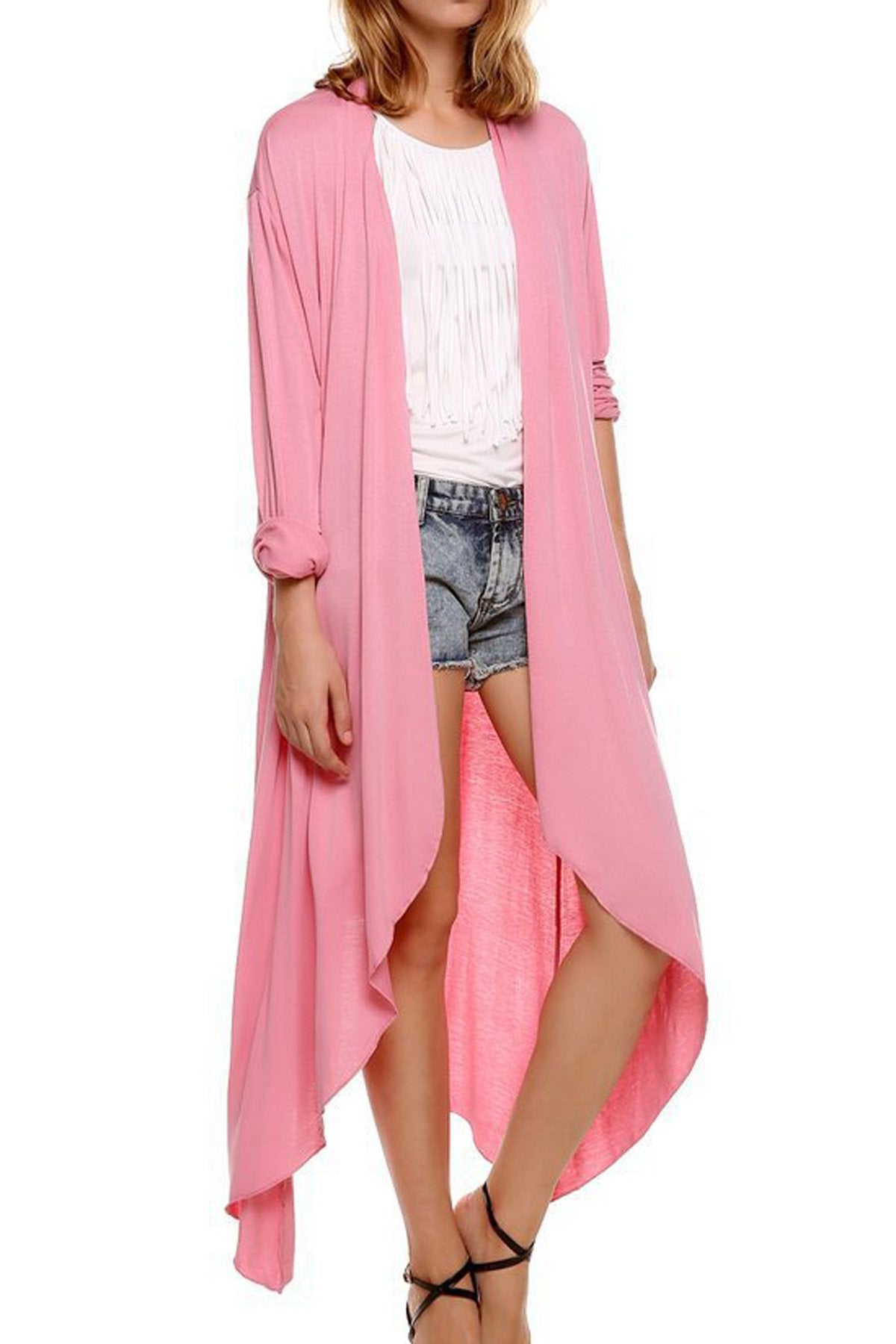 Pure Color Irregular Long Knit Wear Coat