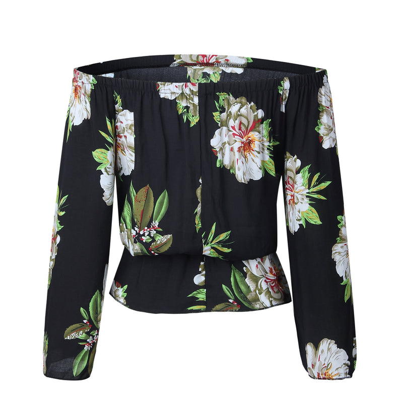 Strapless Print Short Sleeve Loose Blouse