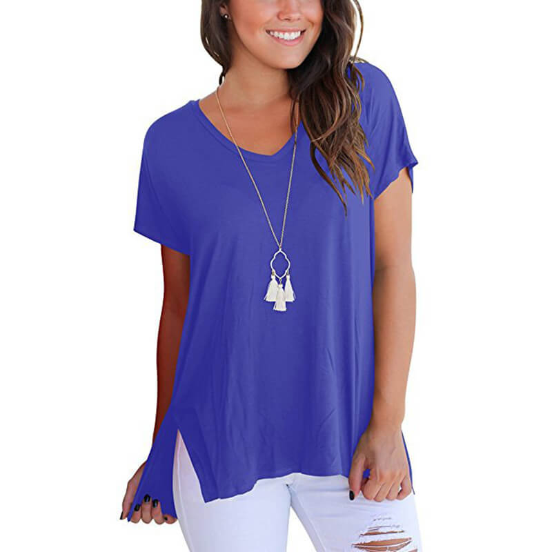 V-neck Loose Pure Color Split Blouse