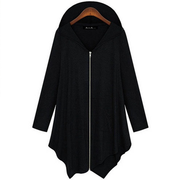 Zipper Asymmetric Large Cardigan Hooded Solid Color Hoodie - May Your Fashion - 2