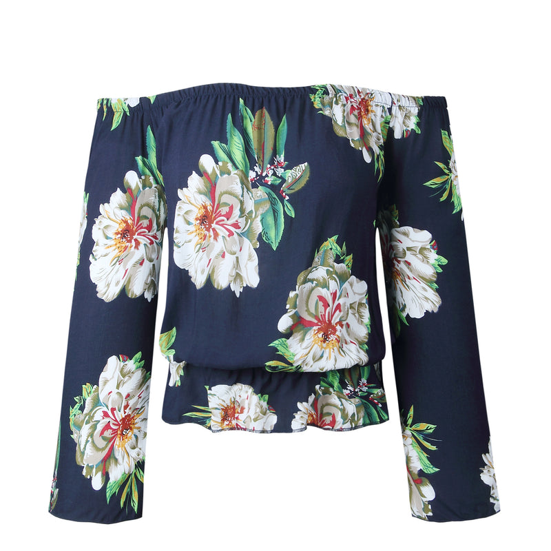 Strapless Print Short Sleeve Loose Blouse