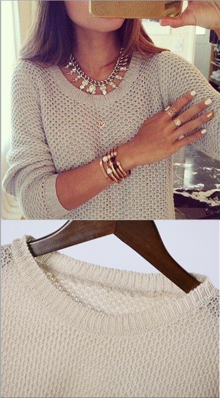 Round Collar Hollow Out Casual Sweater