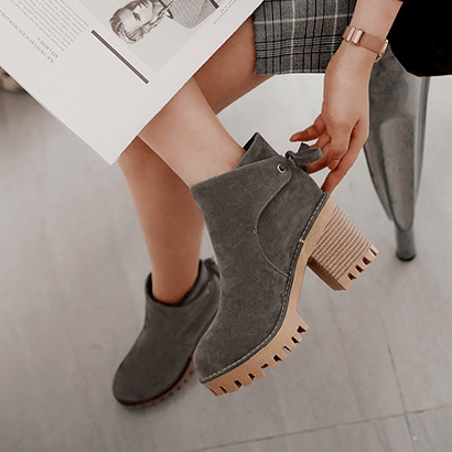 Platform Suede Lace Up Chunky Heel Ankle Boots