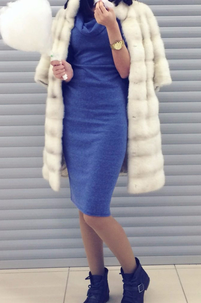 Off Shoulder Long Sleeves Pure Color Knee-length Dress