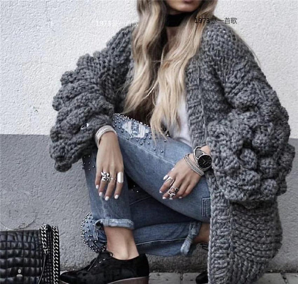 Handmade Knitwear Long Ball Bishop Sleeves Women Cardigan