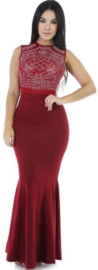 Sexy Crystal Scoop Sleeveless Bodycon Mermaid Long Dress