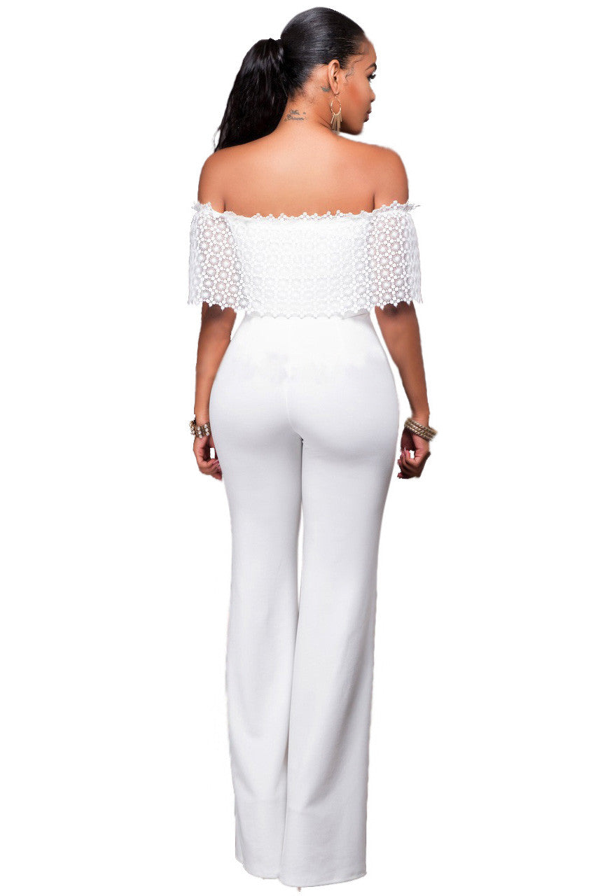Pure Color Strapless Short Sleeves Long Jumpsuit