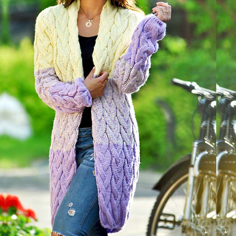 Colorblock Thick Cable Knitted Oversized Cardigan