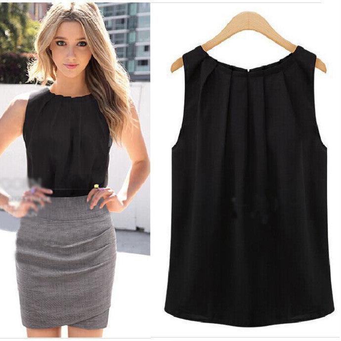 Sleeveless Scoop Ruffled Sexy Slim Chiffon Blouse