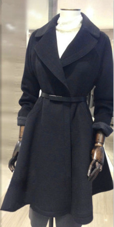 Belt Lapel Pleated Solid Pockets Long Coat - May Your Fashion - 1