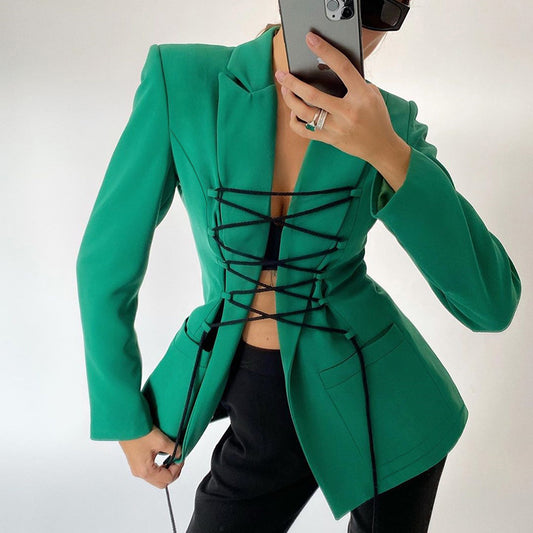 Long Sleeve Bandage Casual Blazer