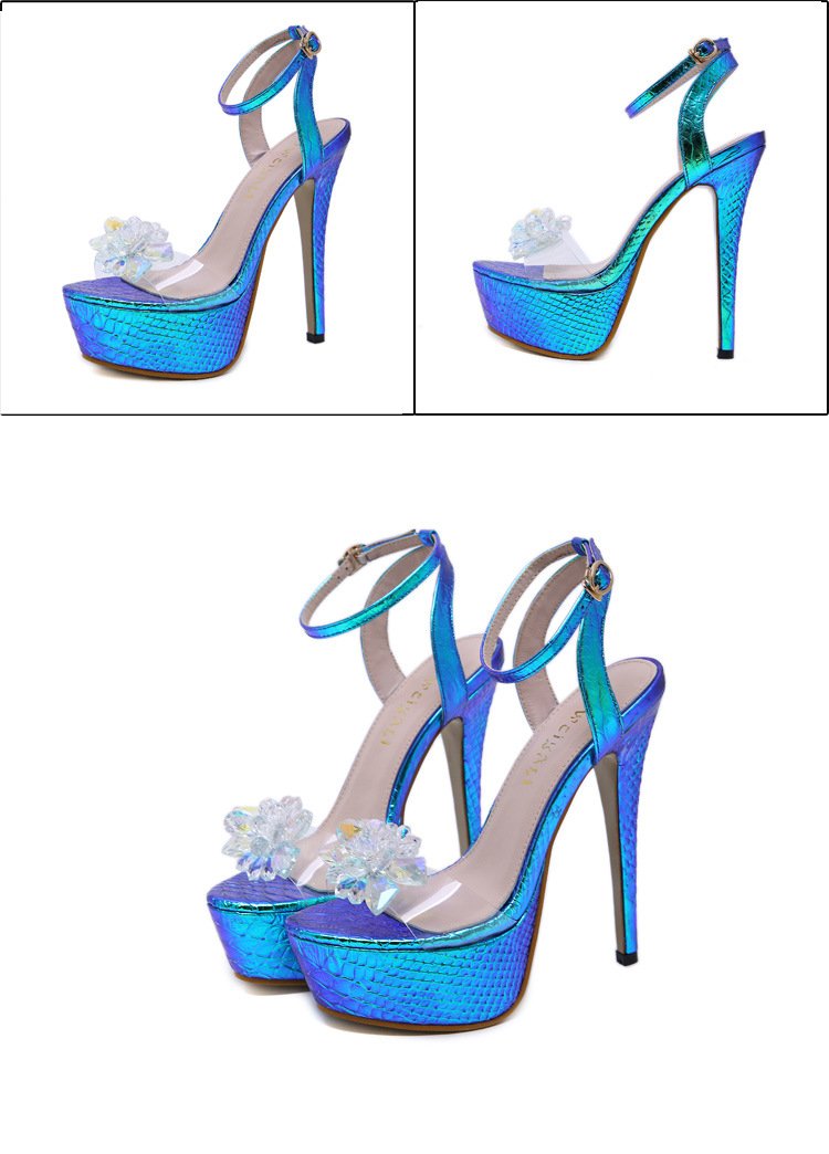 Radium Color Super High Heel PVC Flower Platform Sandals