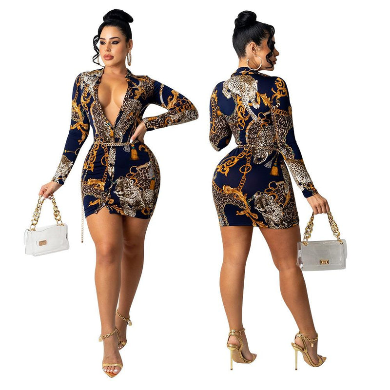 Long sleeve Digital Print Shirt Dress