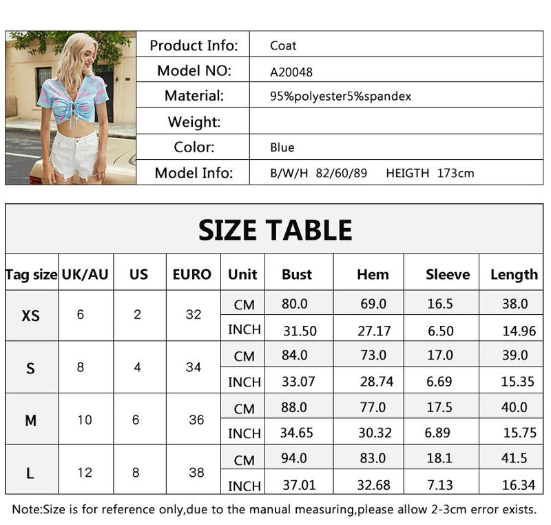 Tie Dyed Lace Up V-neck Short Sleeve Top