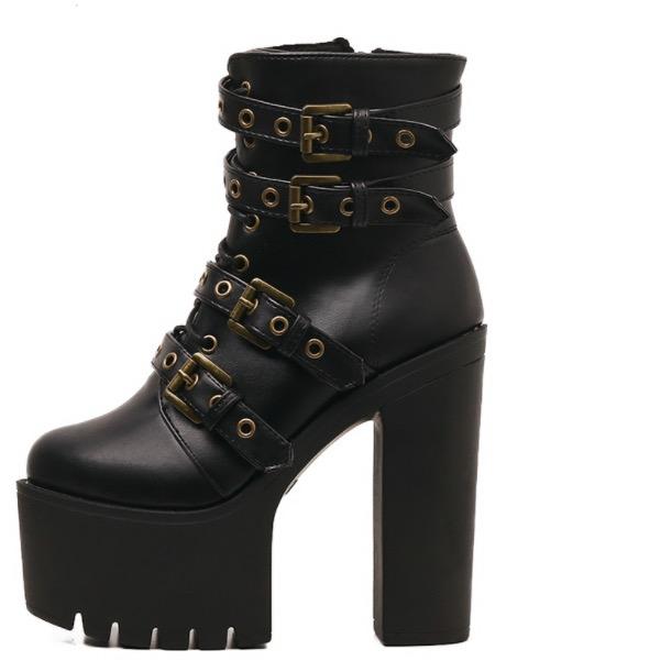 Nightclub Thick Bottom High Heel Waterproof Platform Belt Buckle Martin Boots