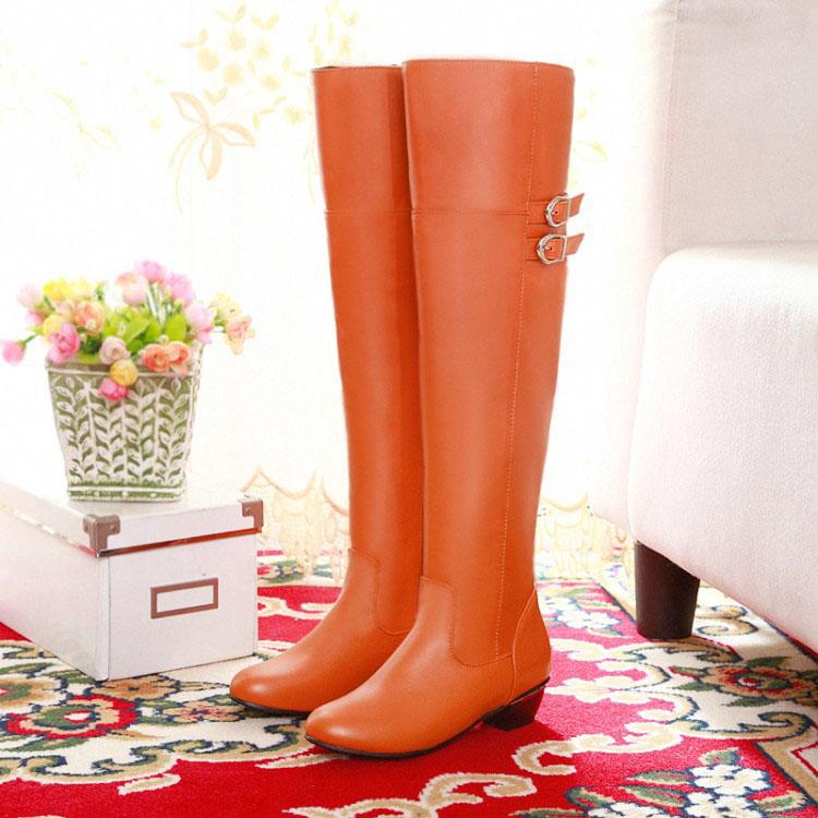 Solid Color Low Chunky Heel Round Toe Over-knee Long Boots with Plus Size