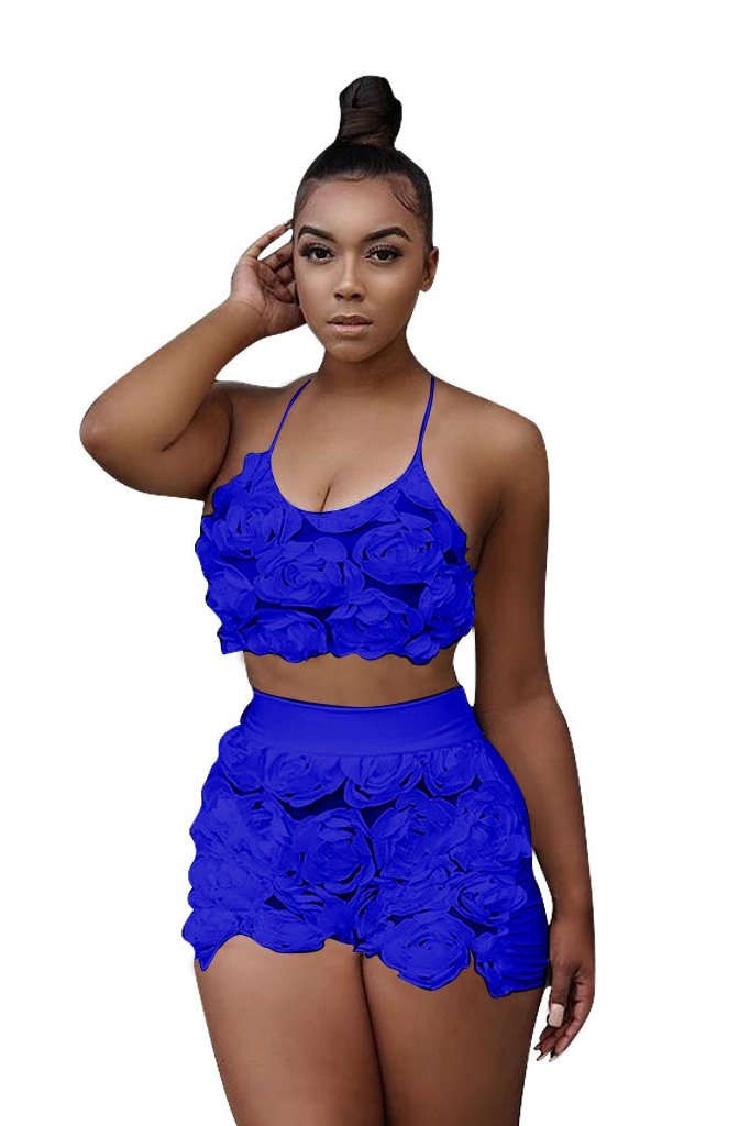 Spaghetti Straps V-neck Lace Crop Top with Patchwork Shorts Two Pieces Set