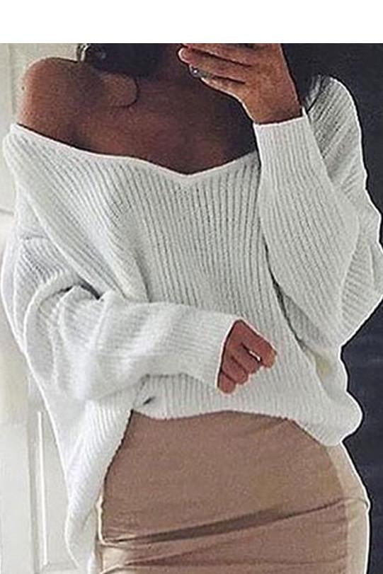V-neck Irregular Long Sleeves Pure Color Loose Sweater
