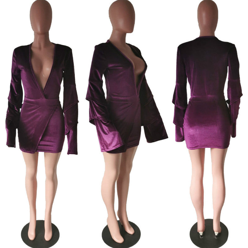 Velveteen Bell Sleeve Bodycon Dress