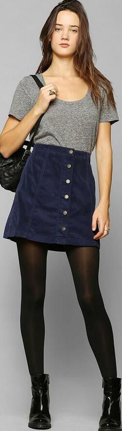 Pure Color Corduroy Button A-Line Mini Skirt