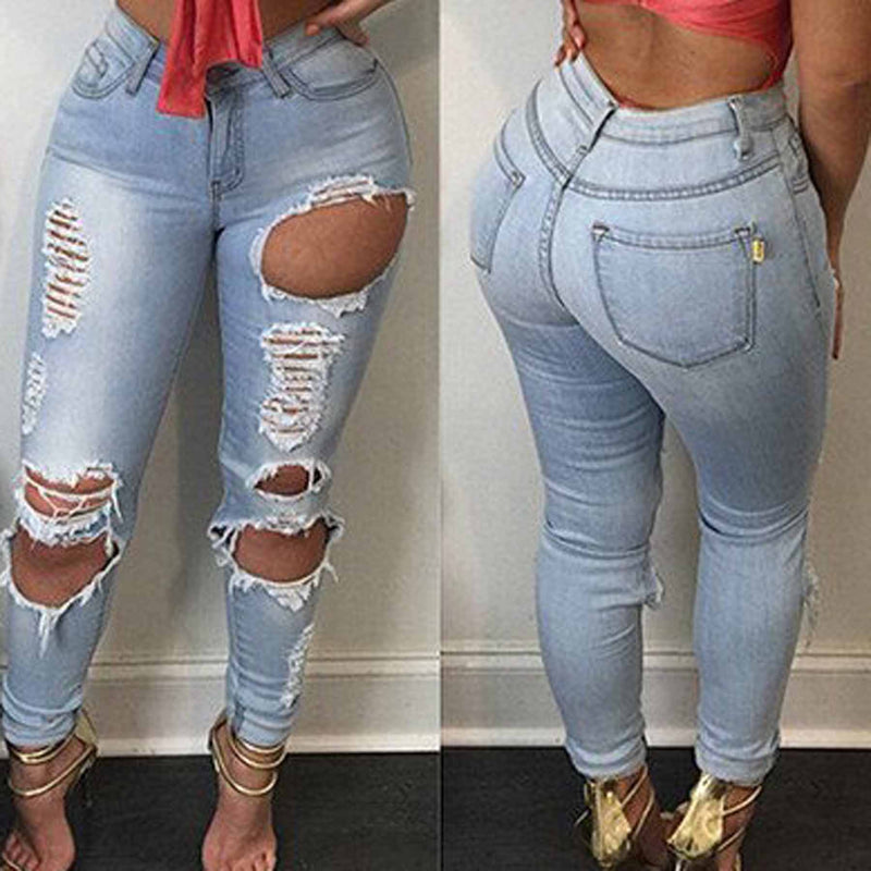 High Waist Cut Out Rough Holes Pocket Long Skinny Jeans – May Your Fashion