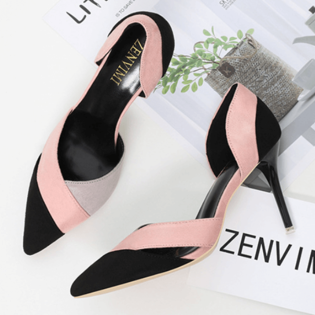 Sexy Suede Colorblock Point Toe Pumps