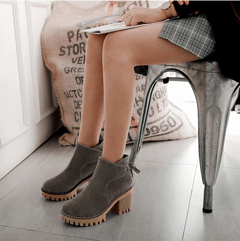 Platform Suede Lace Up Chunky Heel Ankle Boots