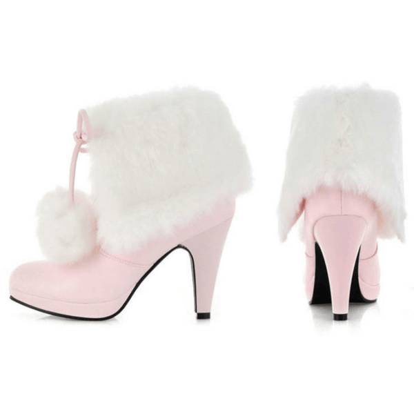 Fur Leather Lace Up High Heel Ankle Boots