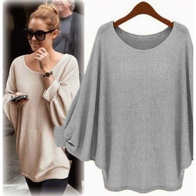 Scoop Pure Color Bat-wing Sleeves Loose Blouse