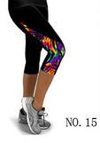 Flower Print Side Triangle Fashion 3/4 Pants Yoga Sport Leggings