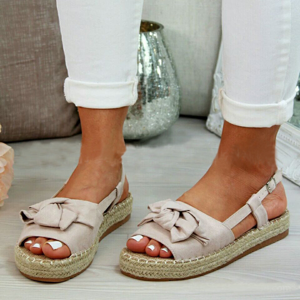 Summer Espadrille Bow Peep Toe Flat Sandals