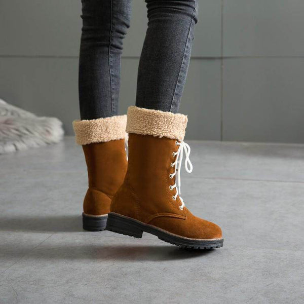 Lace Up Chunky Heel Suede Calf Boots