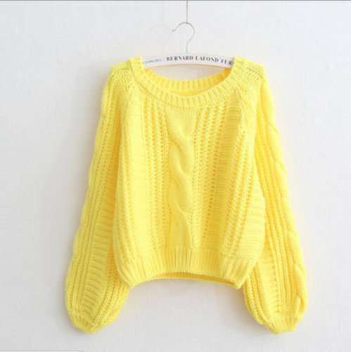 Cable Sleeve Coarse Yam Pure Color Pullover Sweater - May Your Fashion - 6