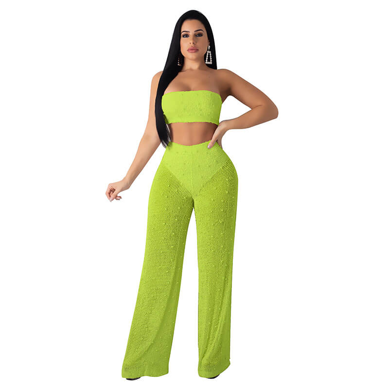Strapless Crop Top High Waist Pencil Pants Set